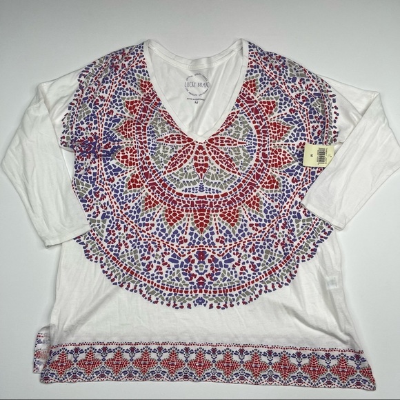 Lucky Brand Tops - Lucky Brand Tee Top Boho Peasant Western Southwestern Office Comfy Mosaic New